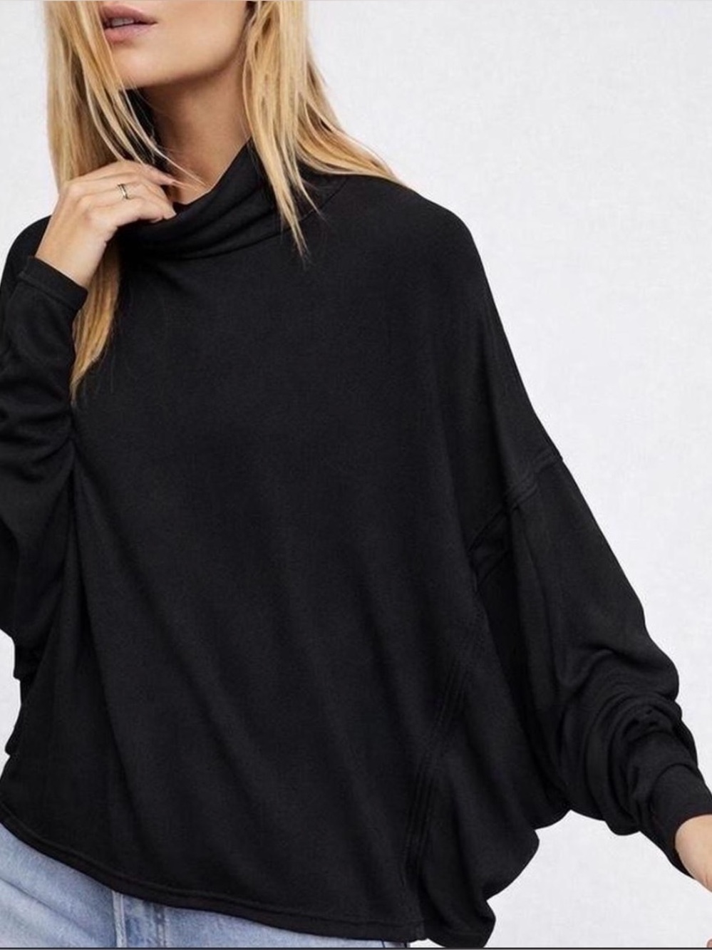 Free People We The Free Alameda Dolman-Sleeve Turtleneck Top in Black Sz Large